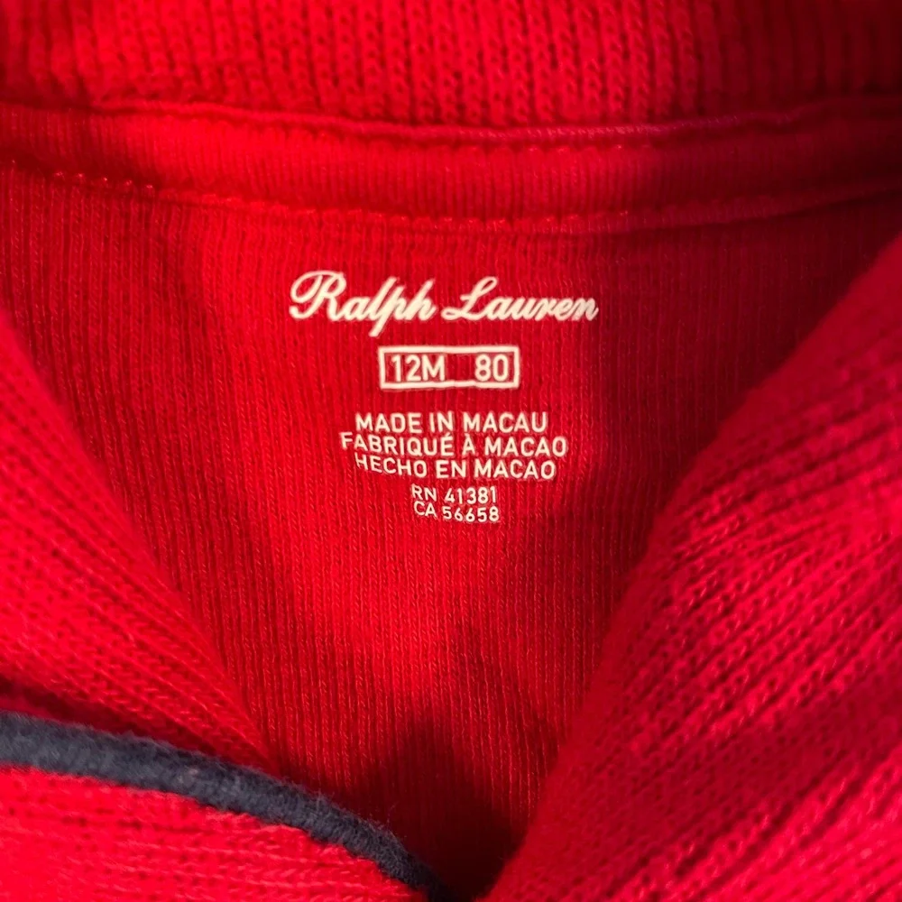 Ralph‎ Lauren Baby Boy Red Ribbed Shawl Collar Coverall One Piece 12M Pony Logo